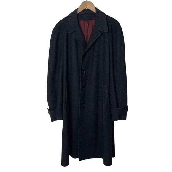 Dartmoor Vintage 50s 60s Mens Trench Coat Size 48 Regular Gray Black Wool Tweed - Picture 1 of 16